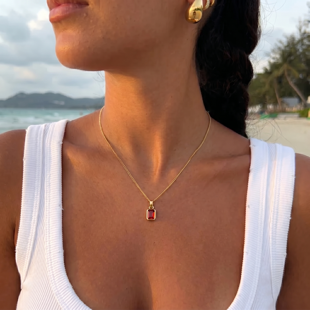 Square Cut Birthstone Necklace