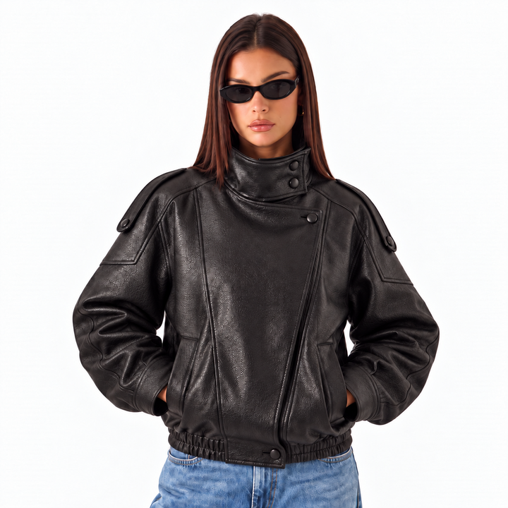 High Neck Leather Jacket