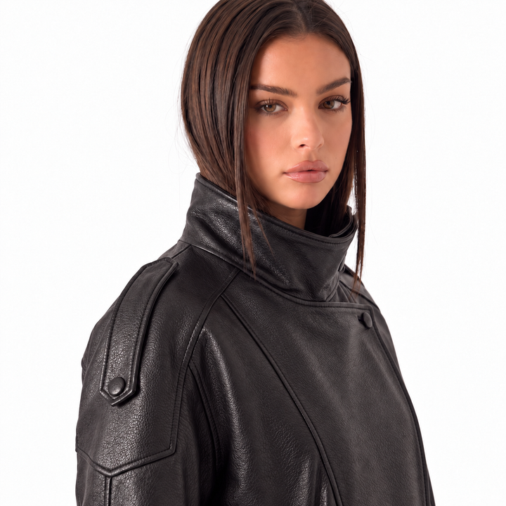 High Neck Leather Jacket
