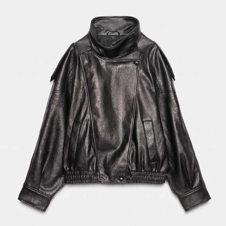 High Neck Leather Jacket